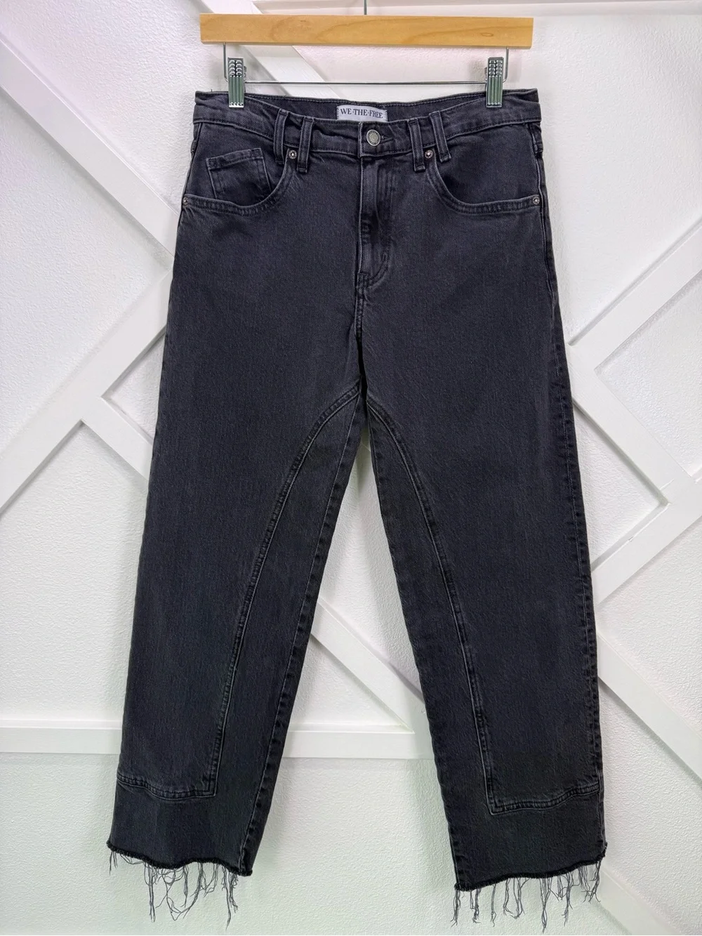 Free People We The Free Risk Taker Raw Hem Straight Leg Jeans Black Size 27